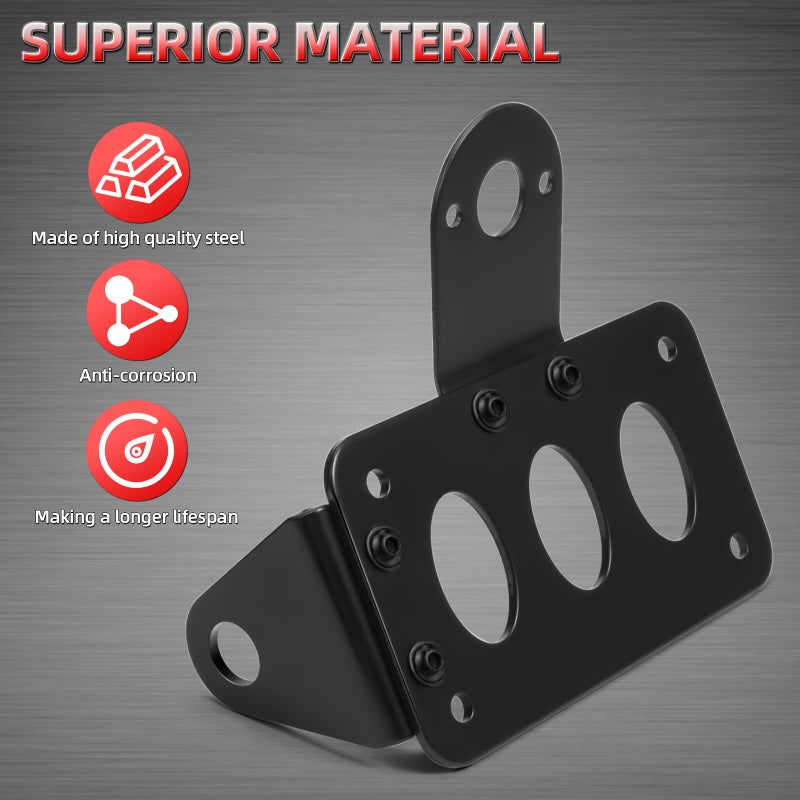 Amazicha Black 3/4" Tail Light Side Mount License Plate Bracket Horizontal Vertical Holder Compatible for Harley Honda Yamaha Suzuki Kawasaki Custom Bike Cruiser Chopper Bobber - Image 3